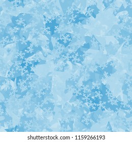 Seamless camouflage pattern of winter landscape colors. Chaotically located snowflakes are put on the picture.