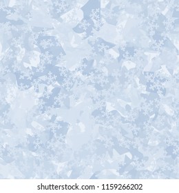 Seamless camouflage pattern of winter landscape colors. Chaotically located snowflakes are put on the picture.