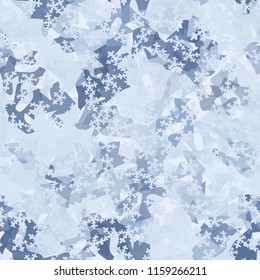 Seamless camouflage pattern of winter landscape colors. Chaotically located snowflakes are put on the picture.