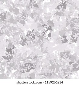 Seamless camouflage pattern of winter landscape colors. Chaotically located snowflakes are put on the picture.