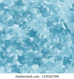 Seamless camouflage pattern of winter landscape colors. On a picture contour snowflakes.