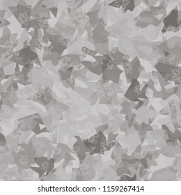 Seamless camouflage pattern of winter landscape colors. On a picture contour snowflakes.