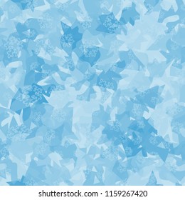 Seamless camouflage pattern of winter landscape colors. On a picture contour snowflakes.