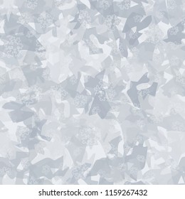 Seamless camouflage pattern of winter landscape colors. On a picture contour snowflakes.