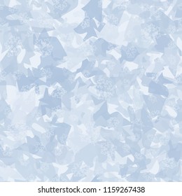 Seamless camouflage pattern of winter landscape colors. On a picture contour snowflakes.