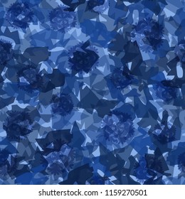 Seamless camouflage pattern of winter landscape colors. Big snowflakes are thrown over the picture.