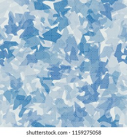 Seamless camouflage pattern of winter landscape colors. On the picture is imposed a texture of diagonally striped squares.