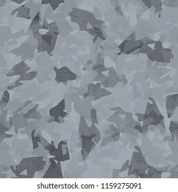 Seamless camouflage pattern of winter landscape colors. On the picture is imposed a texture of diagonally striped squares.