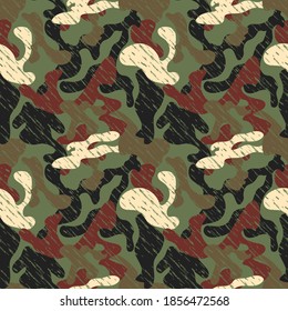 Seamless camouflage pattern.Endless abstract shapes with diagonal strokes.Print with khaki repeating elements.Military, hunting concept.Vector illustration.
