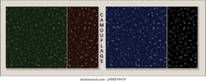 Patrones de camuflaje sin fisuras con caóticas Formas abstractas Pequeñas dispersas como anillos, soportes, abrazaderas. Composición caótica al azar. Para ropa, tela, textil, artículos deportivos.