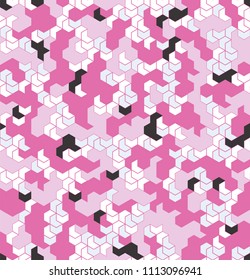 Seamless camouflage in Pink pattern with grid. Polygonal mosaic series for your design. Vector