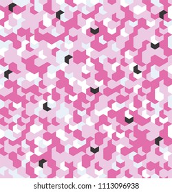 Seamless camouflage in Pink pattern. Polygonal mosaic series for your design. Vector