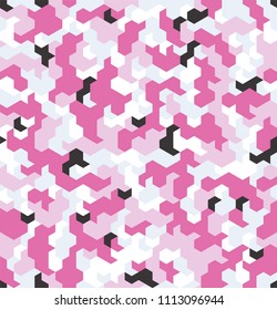 Seamless camouflage in Pink pattern. Polygonal mosaic series for your design. Vector