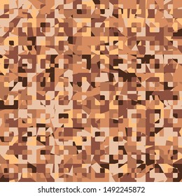 Seamless camouflage rust colors. Broken concentric pixels. Fashionable texture. There are shades of orange.