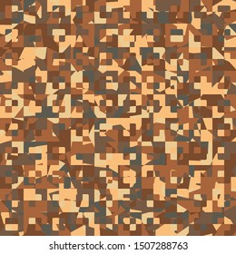 Seamless camouflage rust colors. Broken concentric pixels. Fashionable texture. There are shades of orange.