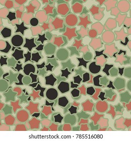 Seamless camouflage. Stars, pentagons, circles. Motives of autumn. For use in textiles, design, decoration of backgrounds, gift wraps and in 3d models.