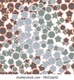 Seamless camouflage. Stars, pentagons, circles. Motives of autumn. For use in textiles, design, decoration of backgrounds, gift wraps and in 3d models.