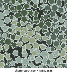Seamless camouflage. Stars, pentagons, circles. Motives of autumn. For use in textiles, design, decoration of backgrounds, gift wraps and in 3d models.