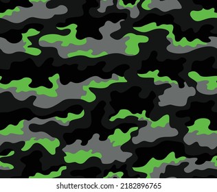 Seamless camouflage trendy dark background with green spots vector texture, disguise.
