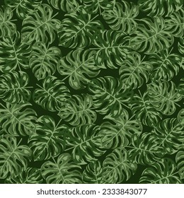 Seamless camouflage tropical pattern with tropical plants. Exotic camo background with monstera leaves. 