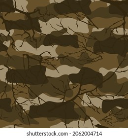 Seamless camouflage. Vector ojeda shape. Hunting, tree branches.