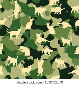 Seamless camouflage vector pattern with silhouettes of cats