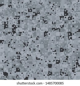 Seamless camouflage winter colors with shades of gray. Broken pixels with imitation of snowfall. Fashionable texture.