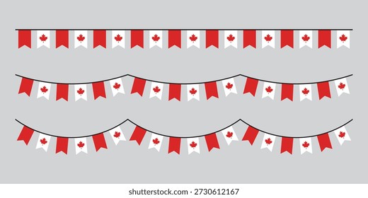 Seamless Canada Flag Party Bunting Border Background – Flat Design Illustration