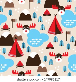 Seamless canada winter wonderland moose illustration background pattern in vector