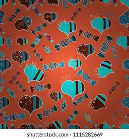 Seamless candies. Flat style Vector illustration. Of sweets on orange, blue and red background. For game, postcard, invitation and web design.