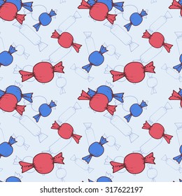Seamless candies pattern Hand drawn color doodles.