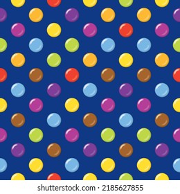 Seamless candy background pattern. Sugar coated candy on blue background.