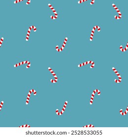 Seamless Candy Cane pattern on a green blue background. Stick candy vector seamless pattern. EPS 10