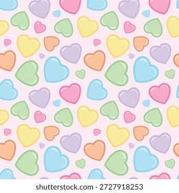 Padrão de coração de doce sem costura com cores pastel para crianças e decoração dos namorados