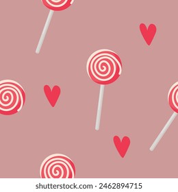 Seamless candy and heart vector pattern background