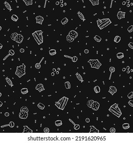 Seamless candy pattern. Sweets and candy background. Doodle vector illustration with sweets and candy icons