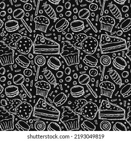 Seamless candy pattern. Sweets and candy background. Doodle vector illustration with sweets and candy icons