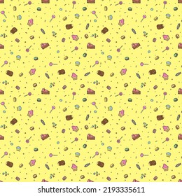 Seamless candy pattern. Sweets and candy background. Doodle vector illustration with sweets and candy icons