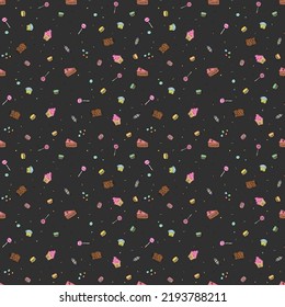 Seamless candy pattern. Sweets and candy background. Doodle vector illustration with sweets and candy icons
