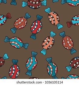 Seamless. Candy store. Vector illustration. Sweets and candles, line drawings.