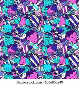 Seamless. Candy store. Vector illustration. Sweets and candles, line drawings.