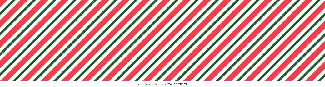 Seamless candy stripe pattern with diagonal red and green lines. Cane pattern with peppermint texture. Flat vector illustration isolated