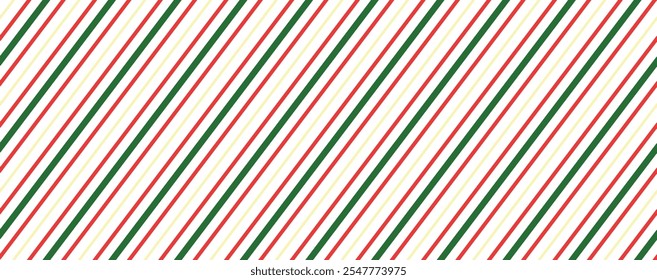 Seamless candy stripe pattern with diagonal red and green lines. Cane pattern with peppermint texture. Flat vector illustration isolated