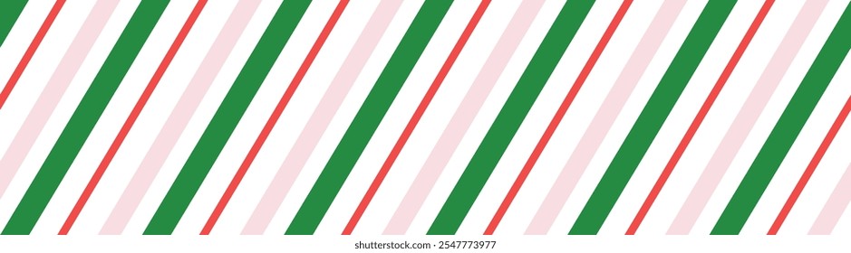 Seamless candy stripe pattern with diagonal red and green lines. Cane pattern with peppermint texture. Flat vector illustration isolated