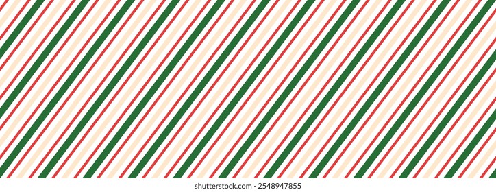 Seamless candy stripe pattern with diagonal red and green lines. Cane pattern with peppermint texture. Flat vector illustration isolated