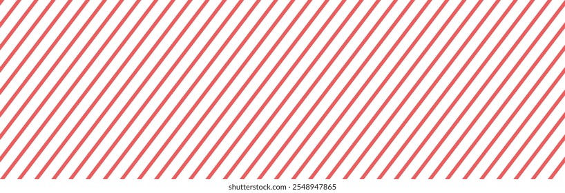 Seamless candy stripe pattern with diagonal red and white lines. Cane pattern with peppermint texture. Flat vector illustration isolated