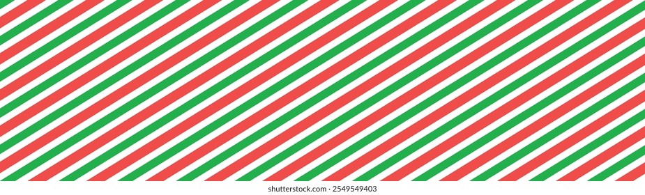 Seamless candy stripe pattern with diagonal red and green lines. Cane pattern with peppermint texture. Flat vector illustration isolated