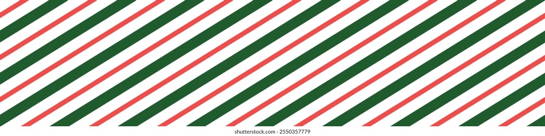 Seamless candy stripe pattern with diagonal red and green lines. Cane pattern with peppermint texture. Flat vector illustration isolated