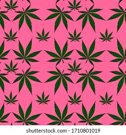 Seamless  cannabis leaf pattern on pink background