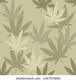 Seamless cannabis leafs pattern. Greenish cannabis leaves repetitive design. EPS 10.